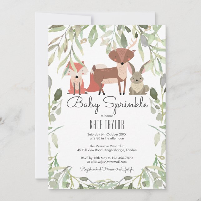 Invitation Animaux mignons de la forêt pour Baby Sprinkle / S (Devant)
