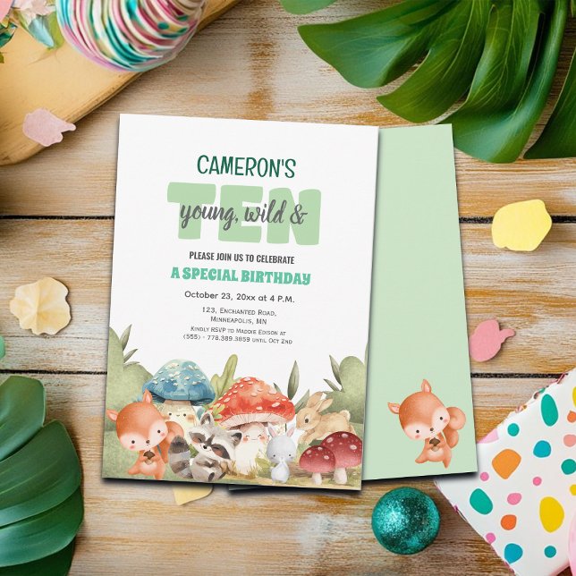 Invitation Animaux mignons de la forêt pour un 10ème annivers (Créateur téléchargé)