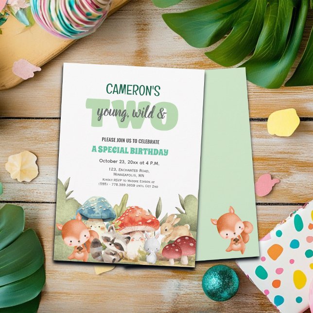 Invitation Animaux mignons de la forêt pour un 2ème anniversa (Créateur téléchargé)