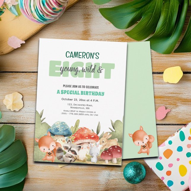 Invitation Animaux mignons de la forêt pour un 8ème anniversa (Créateur téléchargé)