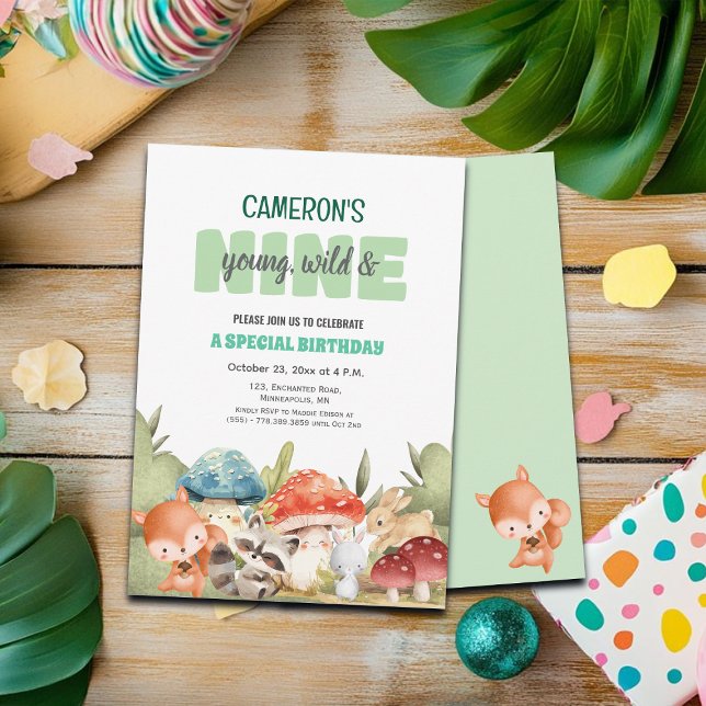 Invitation Animaux mignons de la forêt pour un 9e anniversair (Créateur téléchargé)