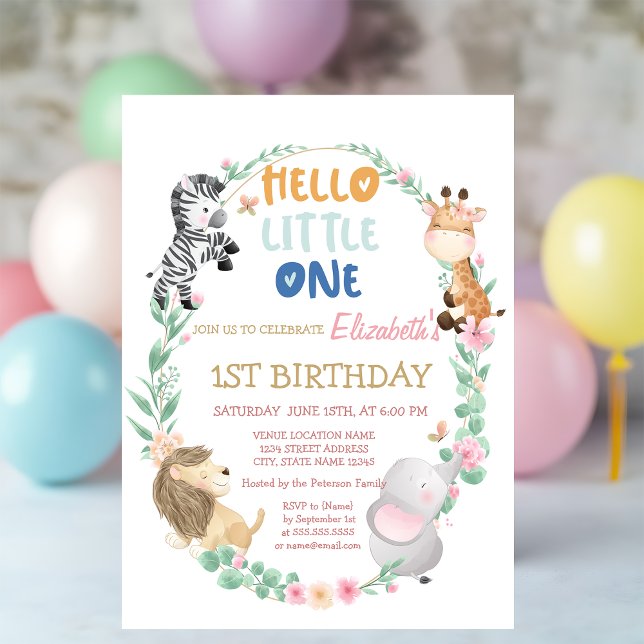 Invitation Animaux mignons de la forêt rayés 1er anniversaire (Créateur téléchargé)