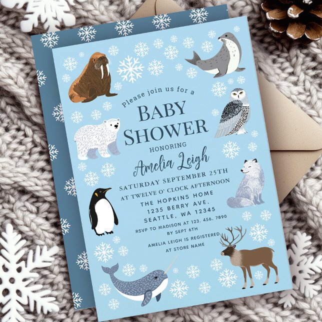 Invitation Animaux mignons d'hiver Baby Shower  (Créateur téléchargé)