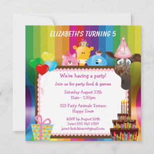 Invitation Animaux mignons et colorés Fête d'anniversaire des