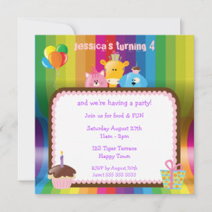 Invitation Animaux mignons et colorés Fête d'anniversaire pou