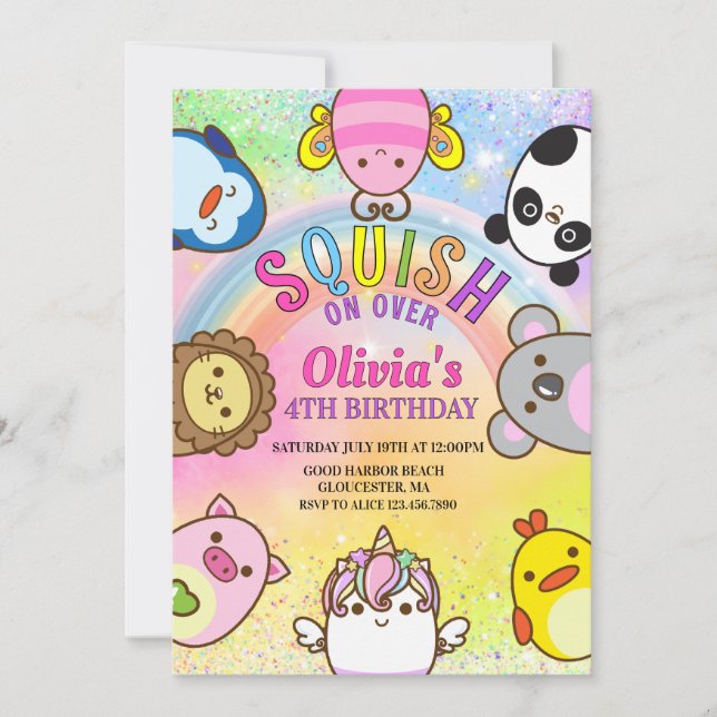 Invitation  Animaux mignons Fête d'anniversaire Squish Girl (Devant)