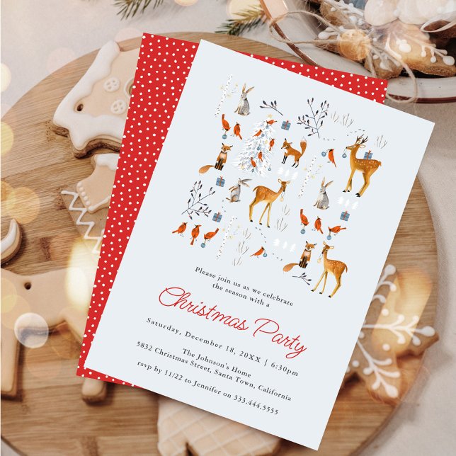 Invitation Animaux mignons Fête de Noël en forêt hivernale (Cute Animals Winter Woodland Christmas Party Invitation)