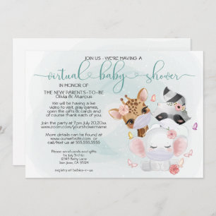 Invitation Animaux mignons turquoises dans les masques Baby s