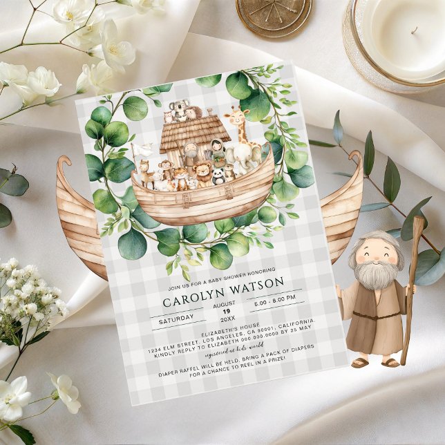 Invitation Animaux Mignons Vichy Arche de Noé Baby Shower (Créateur téléchargé)