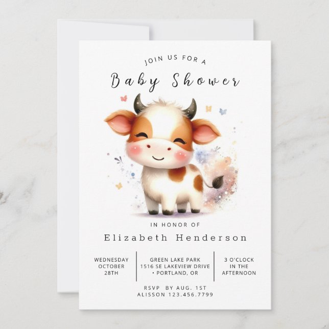 Invitation Animaux modifiables Baby shower de vache élégant (Devant)