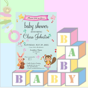 Invitation Animaux musicaux neutres selon le sexe Baby shower