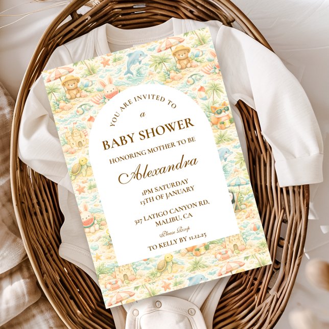 Invitation Animaux Pastel au Bord de la Mer Baby Shower (Créateur téléchargé)