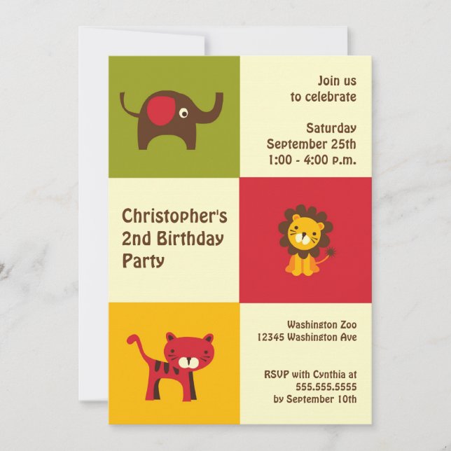 Invitation Animaux rétro moderne garçon anniversaire invitati (Devant)
