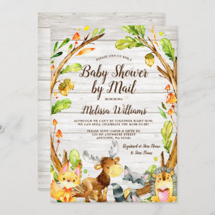 Invitation Animaux rustiques en bois Baby shower par courrier