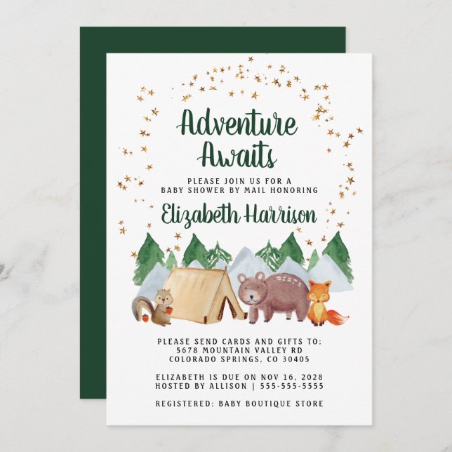 Invitation Animaux Rustiques En Bois Baby shower Par Courrier (Devant / Derrière)