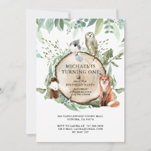 Invitation Animaux rustiques en bois garçon 1er fête d'annive