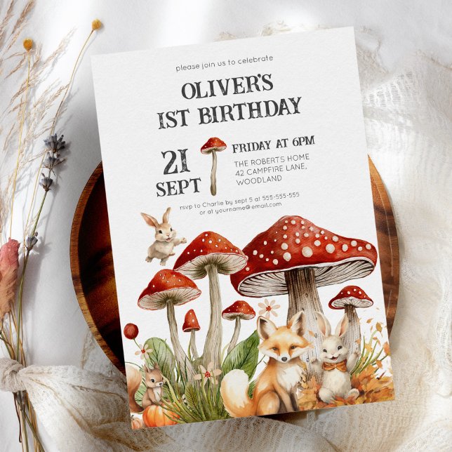 Invitation Animaux rustiques en bois garçons 1er anniversaire (Créateur téléchargé)