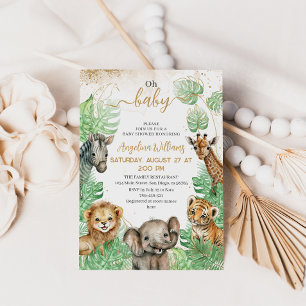 Invitation Animaux Safari Baby shower de verdure tropicale