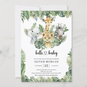 Invitation Animaux Safari Végétation tropicale Baby shower Ga