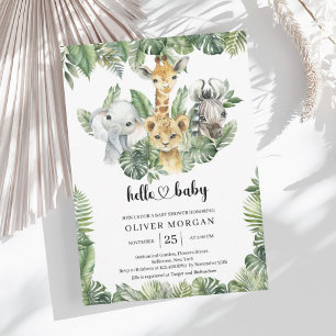 Invitation Animaux Safari Végétation tropicale Baby shower Ga