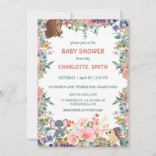 Invitation animaux safari zoo jungle baby shower floral