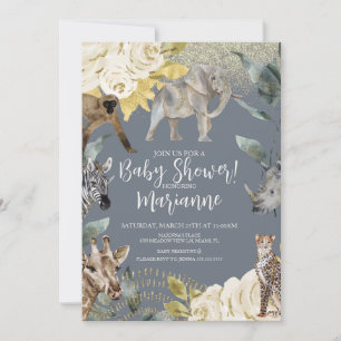 Invitation Animaux Sauvages Baby Shower Poussière de Paillett