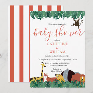 Invitation Animaux Sauvages de la Jungle Couples Baby Shower