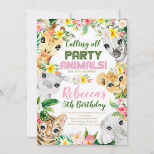Invitation Animaux sauvages et à cinq fêtes Anniversaire
