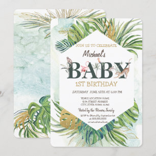 Invitation Animaux Sauvages Feuilles de Palmier Greeenery 1er