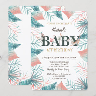 Invitation Animaux Sauvages Feuilles Tropicales 1er Anniversa