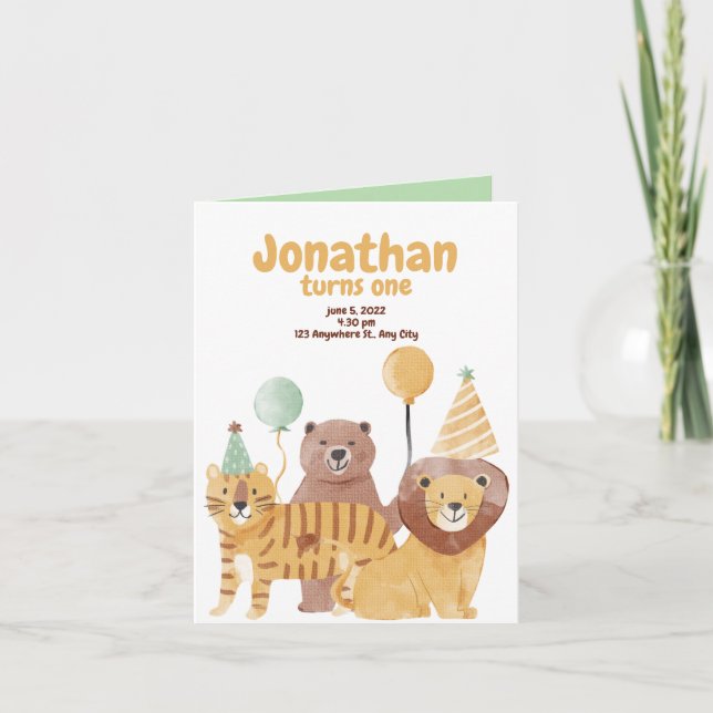 Invitation Animaux sauvages mignons Anniversaire (Devant)