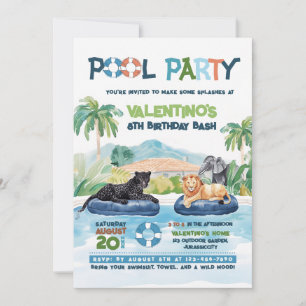 Invitation Animaux sauvages Pool Party Anniversaire Invitatio