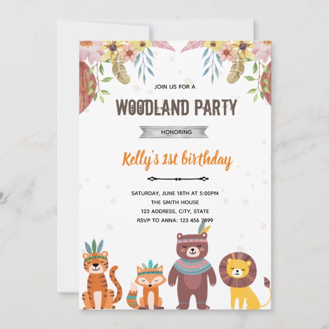 Invitation animaux tribaux boho forestier (Devant)