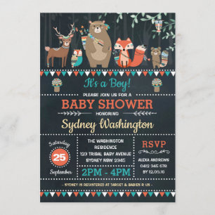 Invitation Animaux tribaux de forêt de Boho de baby shower de