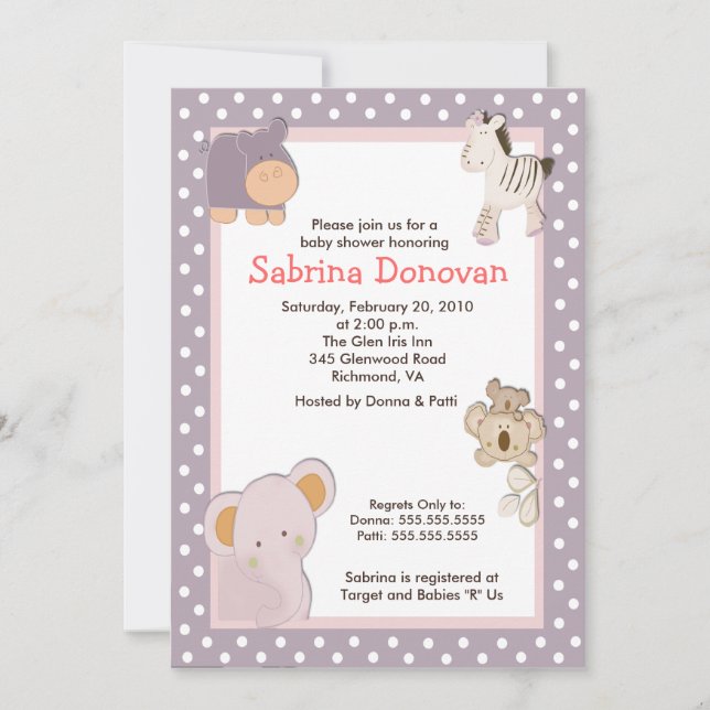 Invitation Animaux tropicaux de la Jungle 5x7 Baby shower Inv (Devant)