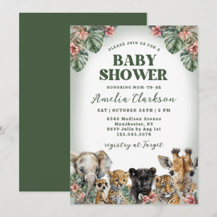Invitation Animaux Tropicaux Hibiscus & Palmiers Baby Shower