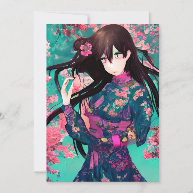 Invitation Anime fille en Arrière - plan rose avec coucher de (Devant)