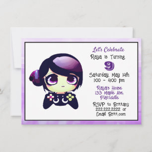 Invitation Anime Gaming Girl Purple and Black Kid's Birthday