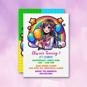 Invitation Anime Girl Colorful Pop Art Anniversaire