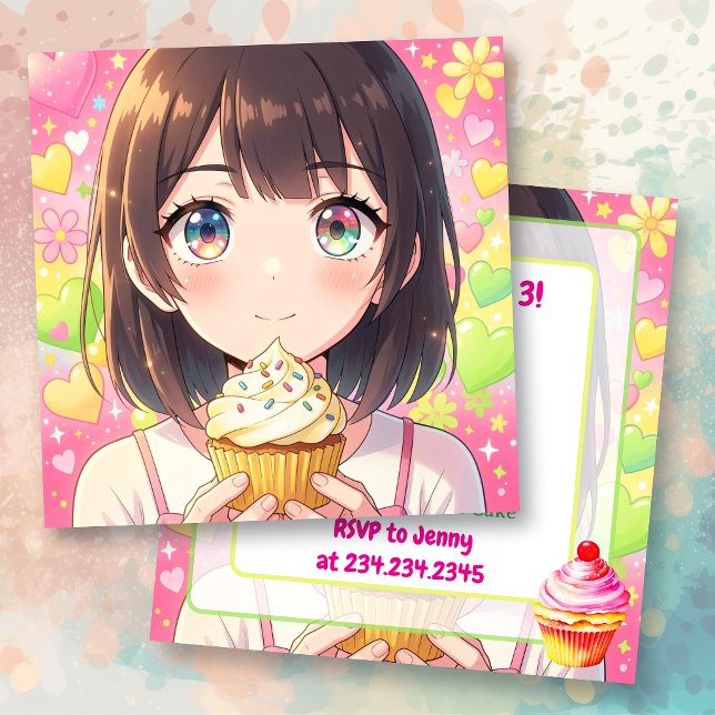 Invitation Anime Girl et gâteau d'anniversaire   (Créateur téléchargé)
