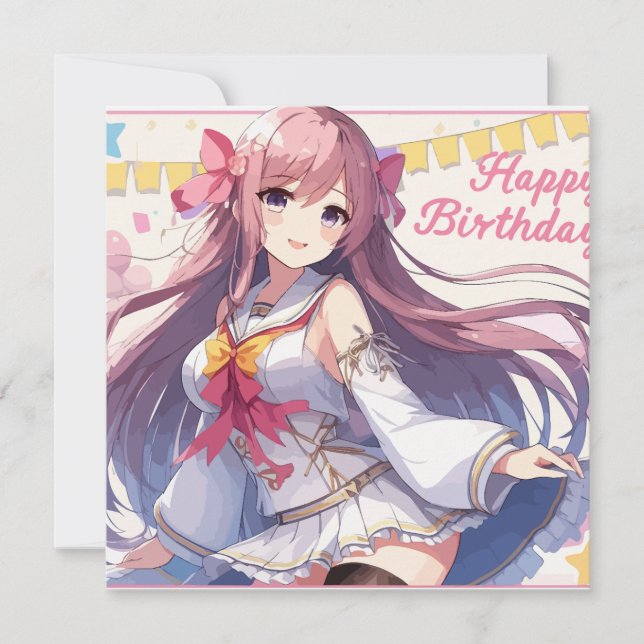 Invitation Anime Girl Joyeux anniversaire (Devant)