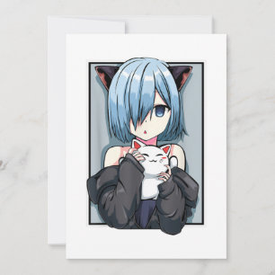 Invitation Anime Girl Neko Catgirl Pastel Kawaii Cat Manga Ja
