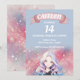Invitation Anime Girl rose Parties scintillant Anniversaire I