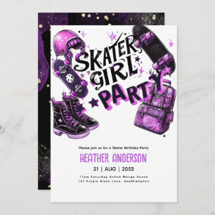 Invitation Anime Skater Girl Anniversaire Fête Skateboard