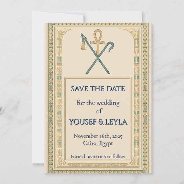 Invitation Ankh Royal Égyptien Lotus Or Save the Date (Devant)