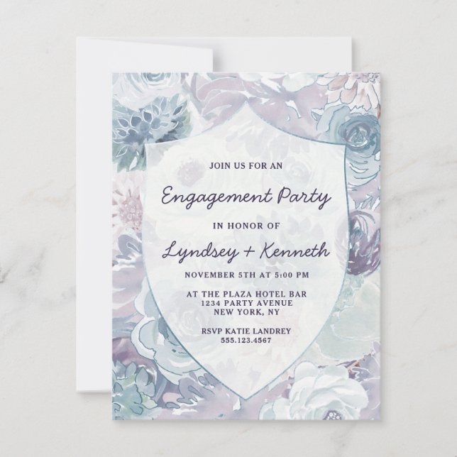 Invitation Annabelle Vintage Crest Floral Engagement Party (Devant)