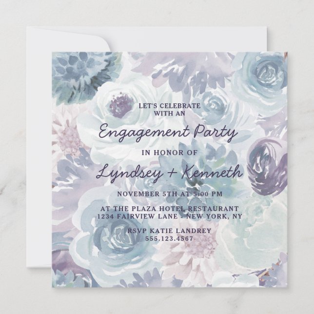 Invitation Annabelle Vintage Floral Soirée de Fiançailles Car (Devant)
