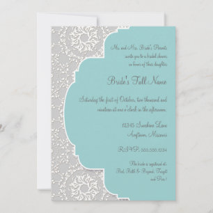 Invitation AnnaLiese Peacock Damask - Mariage Blue Gris Fête