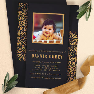 Invitation Annaprashan Black Gold First Rice Cérémonie Photo