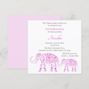 Invitation Annaprashan, les éléphants roses  Premier riz